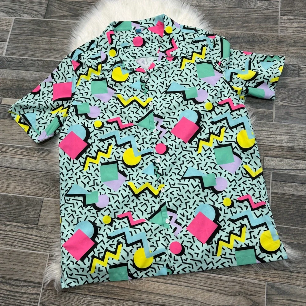 80s 90s Men’s Hawaiian Shirt Button Down Short Sleeve Costume Retro Vintage LG - Picture 4 of 8